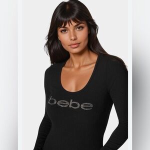 bebe Black long sleeve top with ruched elastic waist